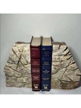 Stone Carved Bookends. Vintage.  Rustic Natural decor. Brown tan cream.